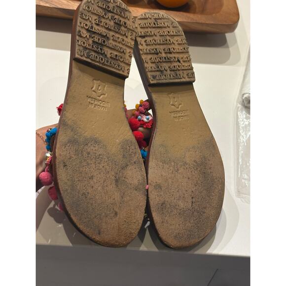 Mystique Tokyo Gladiator Pom Pom Rhinestone Roman Slides Leather 37 7 - Picture 8 of 8